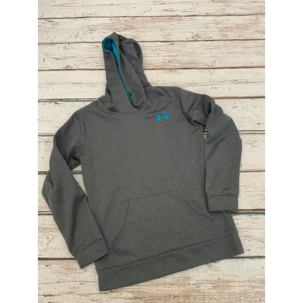 Under Armour Storm Hoodie Girls Youth Medium Gray Teal Loose Fit Sweatshirt‎ YMD